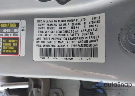2013 Honda Insight Ex from USA, damaged, VIN JHMZE2H77DS003878